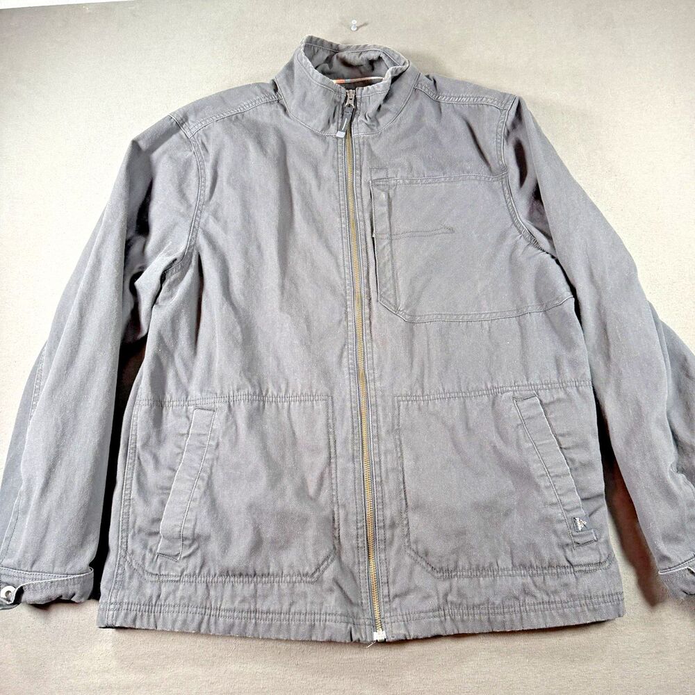 Prana Rawkus Jacket Mens XL Gray Canvas Fleece Lined Field Chore Barn Full Zip